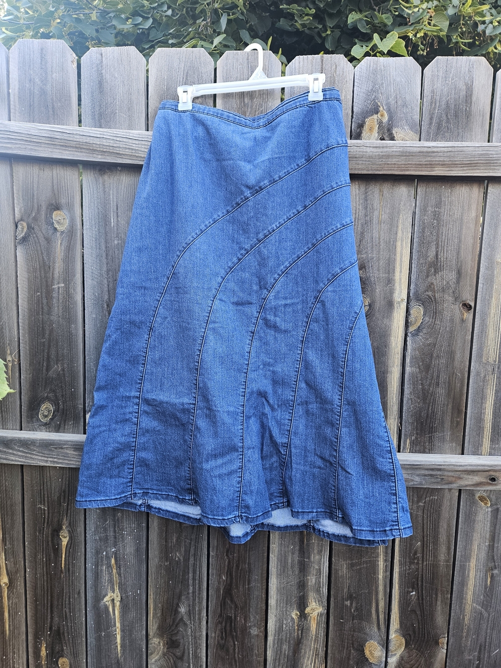 Cj Banks Midi Jean Skirt Size 18W Lightwash Denim Paneled Flared Western Cowgirl - Picture 2 of 12